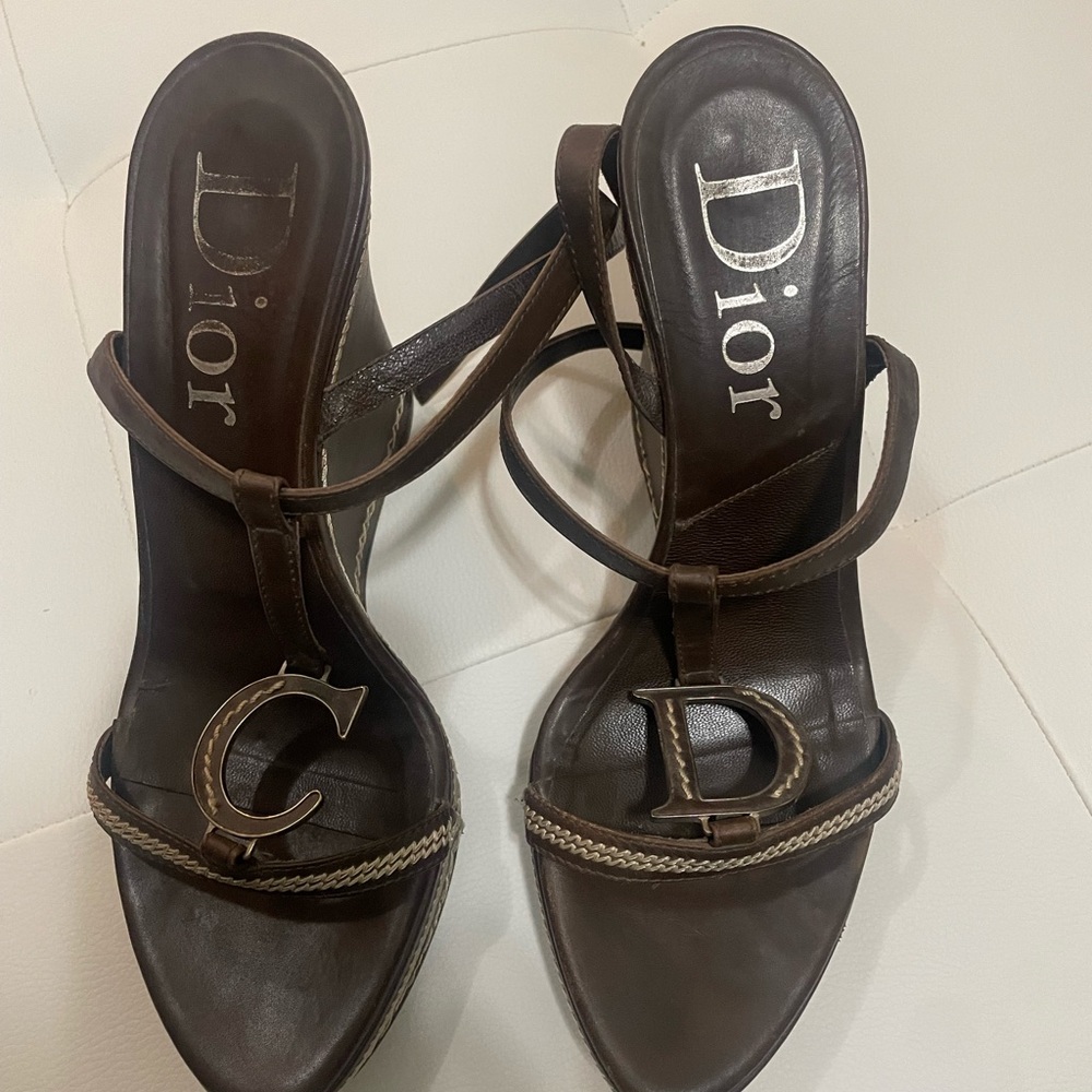 Classic brown Christian Dior Wedges.